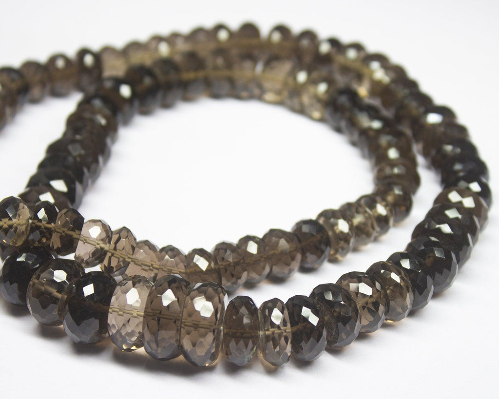 Ready to wear, 25 inch, 8-16mm, Smoky Quartz Faceted Rondelle Beaded Necklace, Quartz Beads - Jalvi & Co.