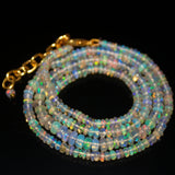 Ready to Wear - Natural Ethiopian Opal Smooth Rondelle Loose Gemstone Beads Sterling Silver Gold vermeil Necklace 20 inches, 3-5mm