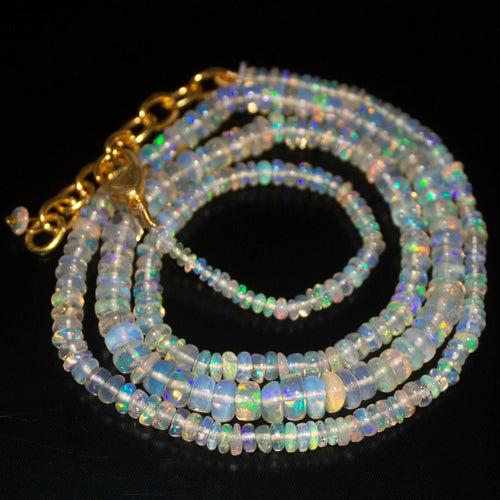 Ready to Wear - Natural Ethiopian Opal Smooth Rondelle Loose Gemstone Beads Sterling Silver Vermeil Necklace 20 inches, 3-5mm - Jalvi & Co.