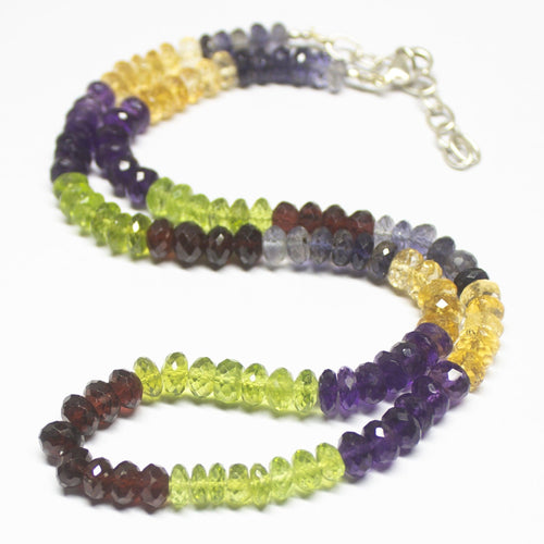 Ready to wear - Natural Multi Color Multi Gemstone Faceted Rondelle Beads Necklace 6-6.5mm 19