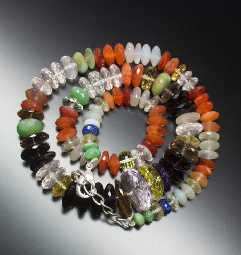 Ready to wear - Natural Multi Gemstone Faceted Rondelle Loose Gemstone Beaded Necklace - Jalvi & Co.