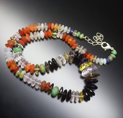Ready to wear - Natural Multi Gemstone Faceted Rondelle Loose Gemstone Beaded Necklace - Jalvi & Co.