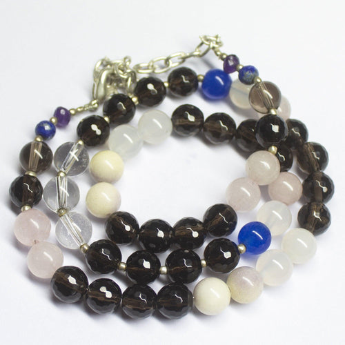 Ready to wear - Natural Multi Gemstone Plain Round Loose Gemstone Beaded Necklace - Jalvi & Co.