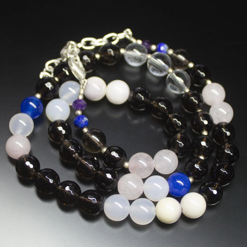 Ready to wear - Natural Multi Gemstone Plain Round Loose Gemstone Beaded Necklace - Jalvi & Co.