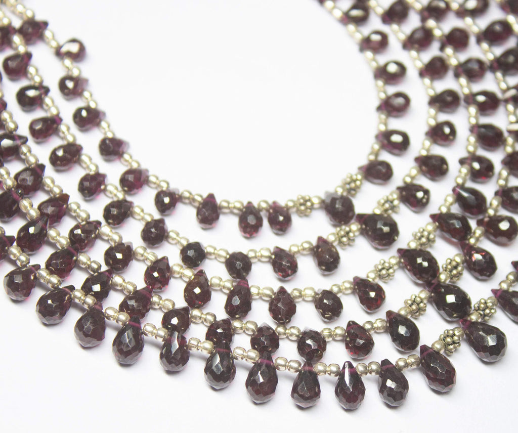 Ready to wear, Natural Rhodolite Garnet Faceted Teardrop Gemstone Beaded Choker Necklace Earrings Set - Jalvi & Co.