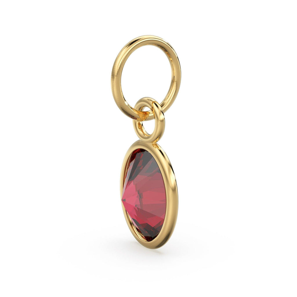 Real Red Garnet Oval Solid Gold Charm / Natural Red Gemstone Handmade Gold Pendant / 1pc 14k Solid Yellow Gold Jewelry Making FindingsSALE - Jalvi & Co.