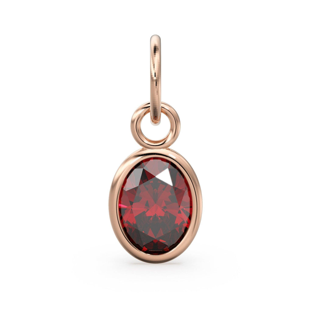 Real Red Garnet Oval Solid Gold Charm / Natural Red Gemstone Handmade Gold Pendant / 1pc 14k Solid Yellow Gold Jewelry Making FindingsSALE - Jalvi & Co.