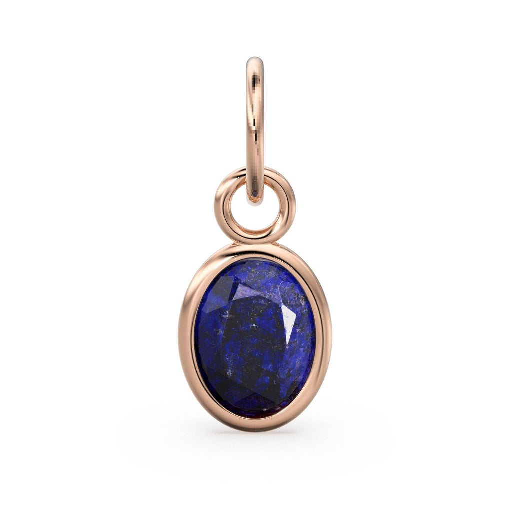 Red Blue Sapphire Oval Solid Gold Charm / Natural Blue Gemstone Handmade Gold Pendant / 1pc 14k Yellow Gold Jewelry Making Findings - Jalvi & Co.