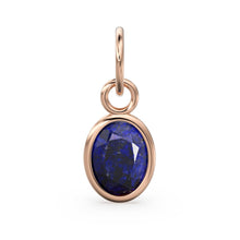 Load image into Gallery viewer, Red Blue Sapphire Oval Solid Gold Charm / Natural Blue Gemstone Handmade Gold Pendant / 1pc 14k Yellow Gold Jewelry Making Findings - Jalvi &amp; Co.