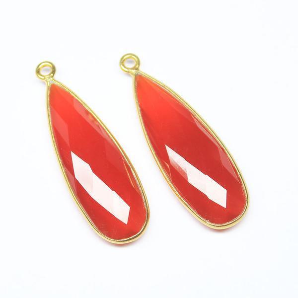 Red Chalcedony Pear Sterling Silver Gold Vermeil Bezel Charm Pear 2pc 34mm - Jalvi & Co.