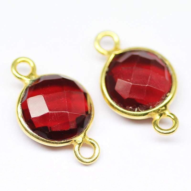 Red Garnet Quartz Round Coin 925 Sterling Silver Gold Vermeil Connector 2pc 15mm - Jalvi & Co.