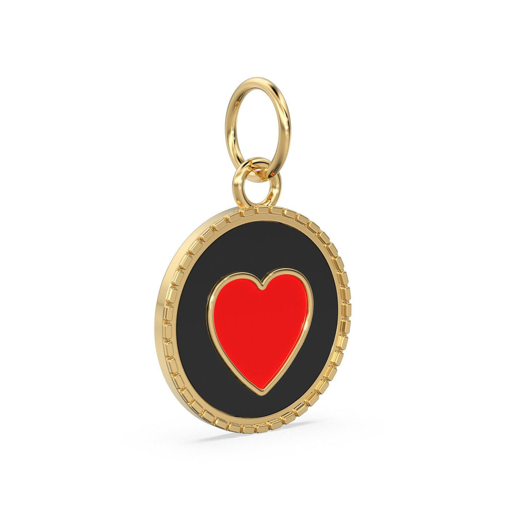 Red Heart Enamel Charm / Love 14k Solid Gold Pendant / 18k Gold Velntine Charm / Heart Gold Pendant / Mi Amor Charm - Jalvi & Co.