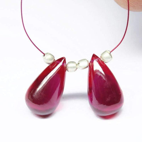 Red Quartz Smooth Tear Drops Beads 15mm 2pc - Jalvi & Co.