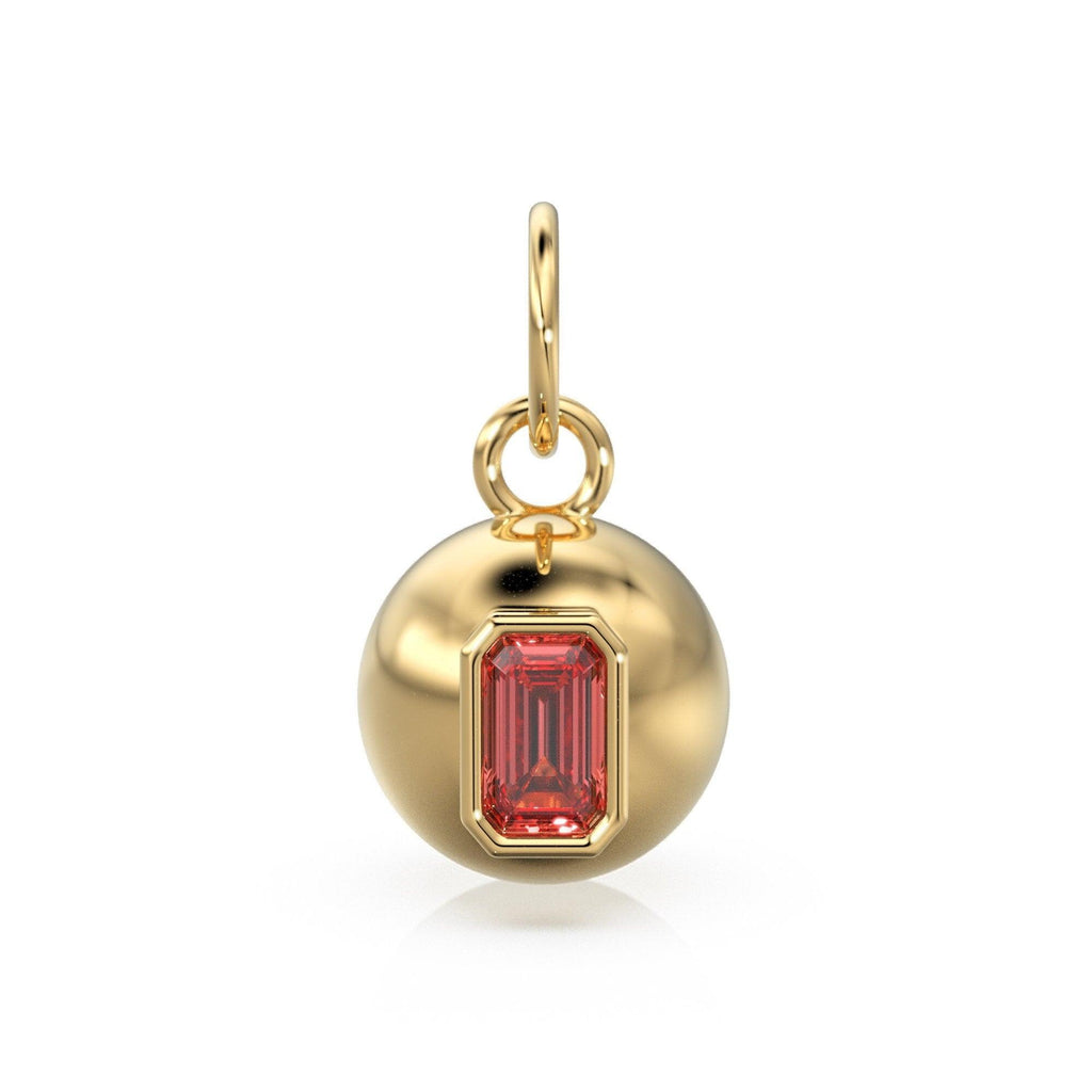 Red Ruby Emerald Cut 18k Gold Bauble Ball Gold Charm / Red Ruby Gemstone Handmade Gold Pendant / 14k Gold Jewelry Making July Birthstone - Jalvi & Co.