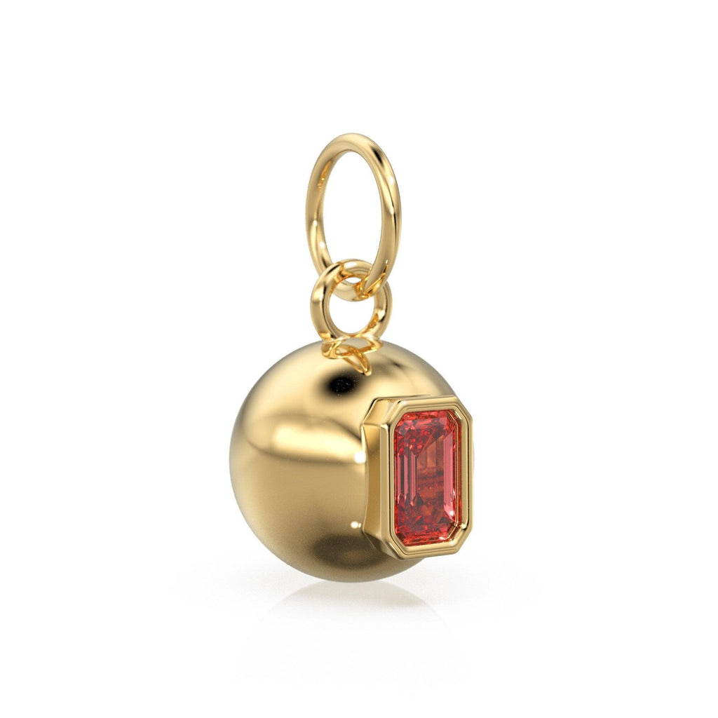 Red Ruby Emerald Cut 18k Gold Bauble Ball Gold Charm / Red Ruby Gemstone Handmade Gold Pendant / 14k Gold Jewelry Making July Birthstone - Jalvi & Co.