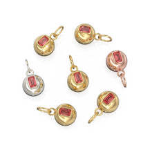 Load image into Gallery viewer, Red Ruby Emerald Cut 18k Gold Bauble Ball Gold Charm / Red Ruby Gemstone Handmade Gold Pendant / 14k Gold Jewelry Making July Birthstone - Jalvi &amp; Co.