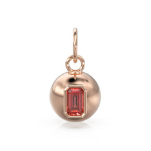 Load image into Gallery viewer, Red Ruby Emerald Cut 18k Gold Bauble Ball Gold Charm / Red Ruby Gemstone Handmade Gold Pendant / 14k Gold Jewelry Making July Birthstone - Jalvi &amp; Co.