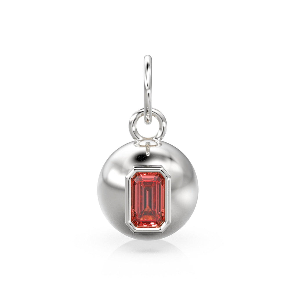 Red Ruby Emerald Cut 18k Gold Bauble Ball Gold Charm / Red Ruby Gemstone Handmade Gold Pendant / 14k Gold Jewelry Making July Birthstone - Jalvi & Co.