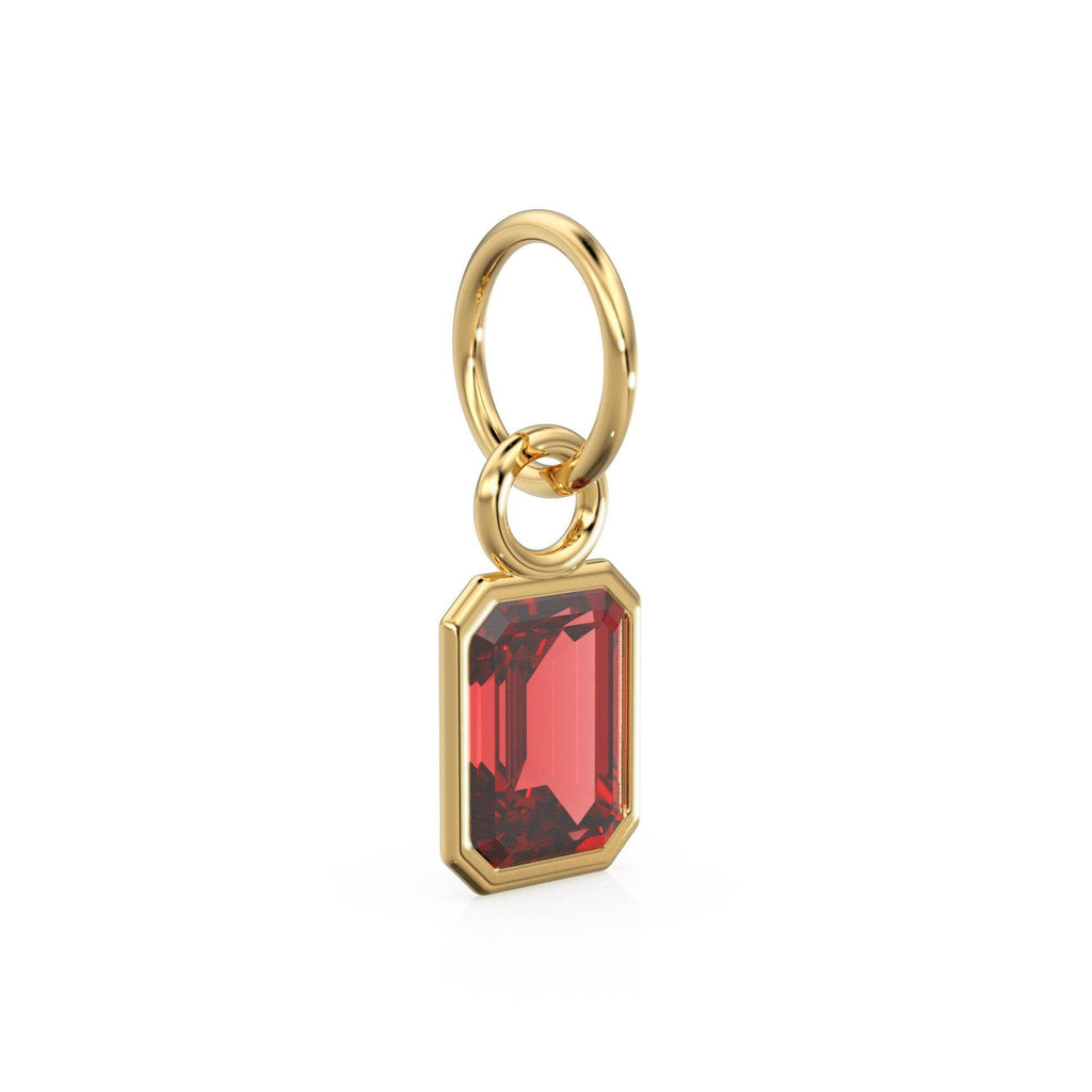 Red Ruby Emerald Cut Solid Gold Charm / Red Gemstone Handmade Gold Pendant / 14k Solid Yellow Gold July Birthstone Jewelry Making Findings - Jalvi & Co.