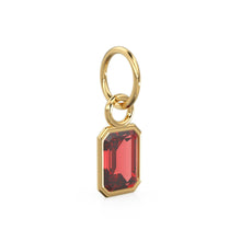 Load image into Gallery viewer, Red Ruby Emerald Cut Solid Gold Charm / Red Gemstone Handmade Gold Pendant / 14k Solid Yellow Gold July Birthstone Jewelry Making Findings - Jalvi &amp; Co.