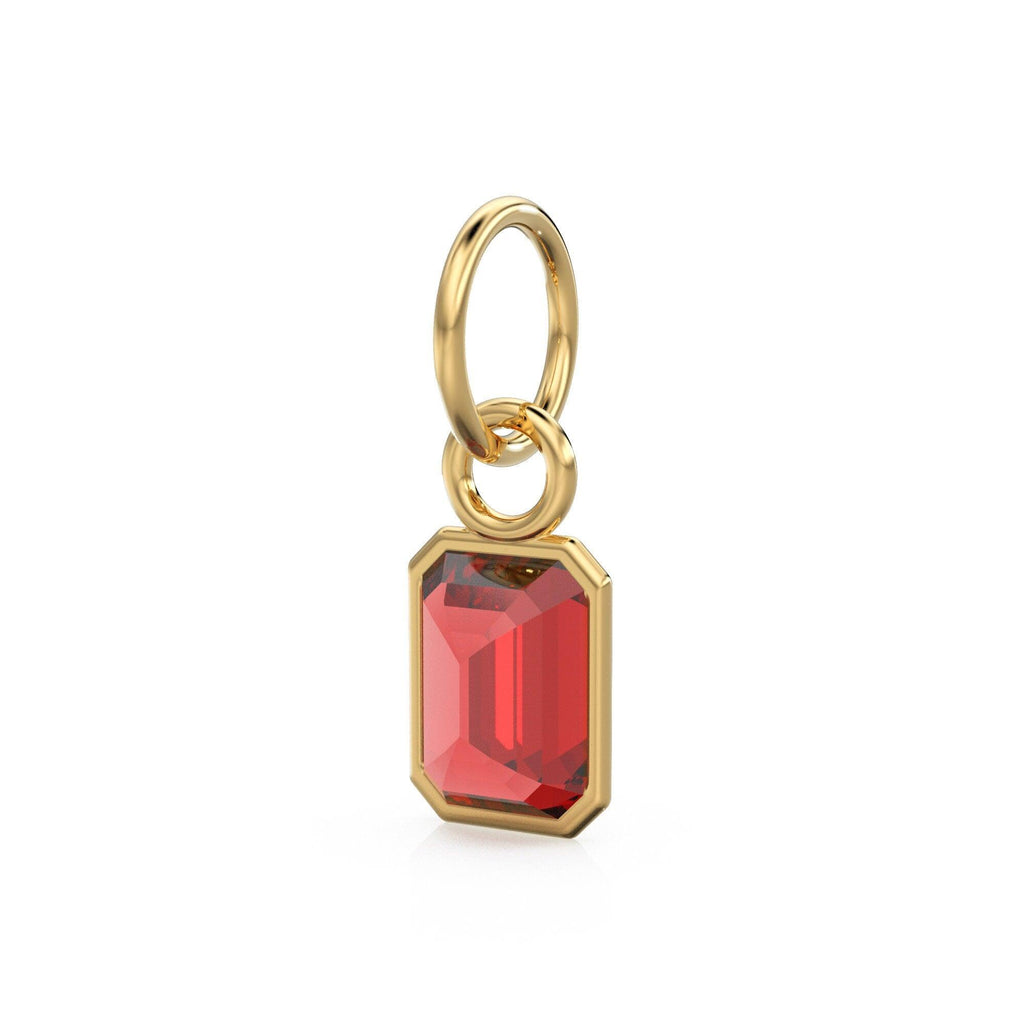 Red Ruby Emerald Cut Solid Gold Charm / Red Gemstone Handmade Gold Pendant / 14k Solid Yellow Gold July Birthstone Jewelry Making Findings - Jalvi & Co.