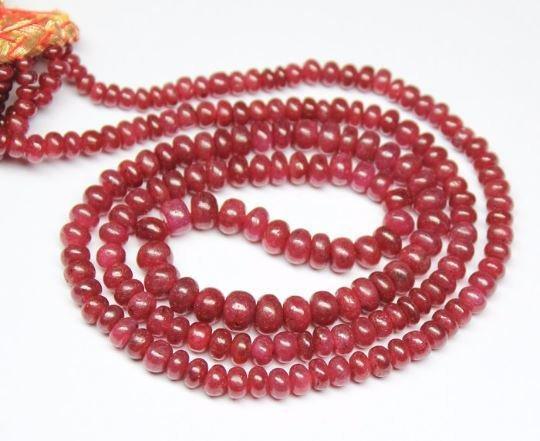 Red Ruby Natural Dyed Smooth Rondelle Loose Gemstone Spacer 3mm 4mm 16" Beads Strand - Jalvi & Co.