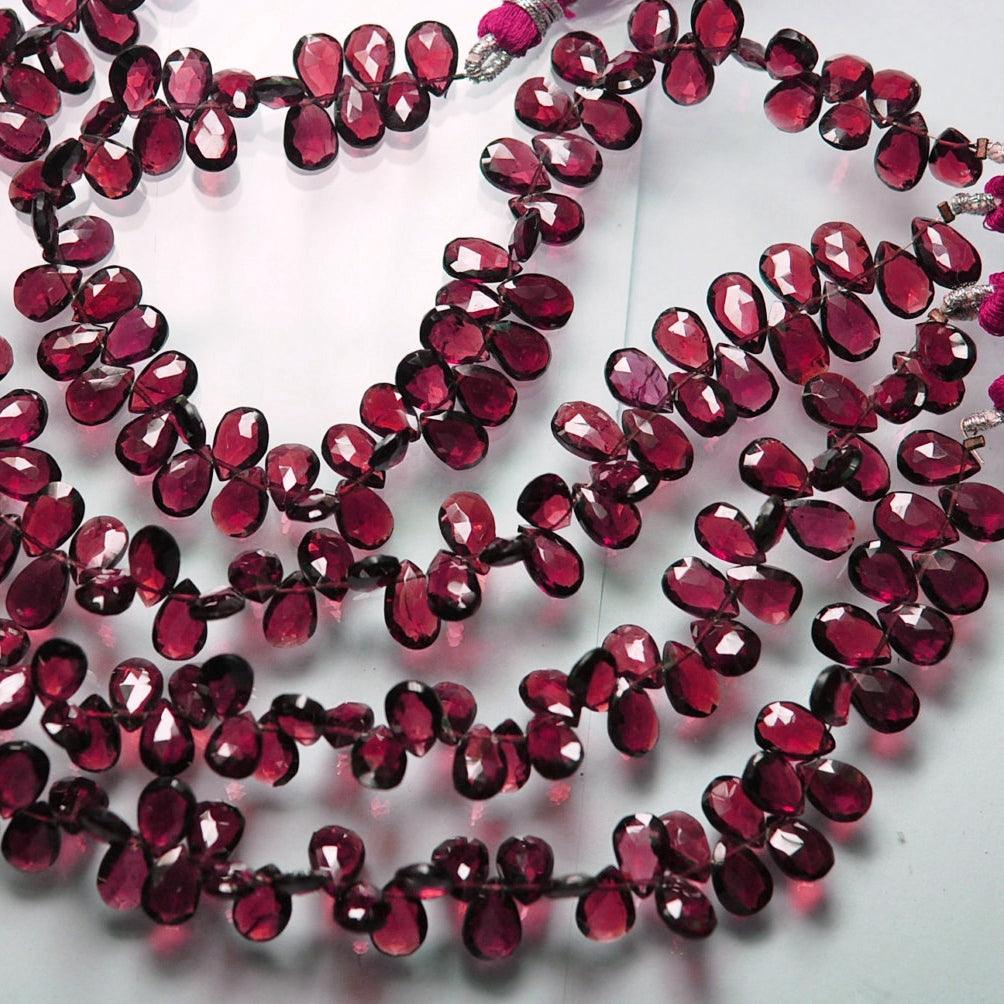 Rhodolite Garnet Faceted Pear Drop Briolette Gemstone Loose Beads 10" 8mm 9mm - Jalvi & Co.