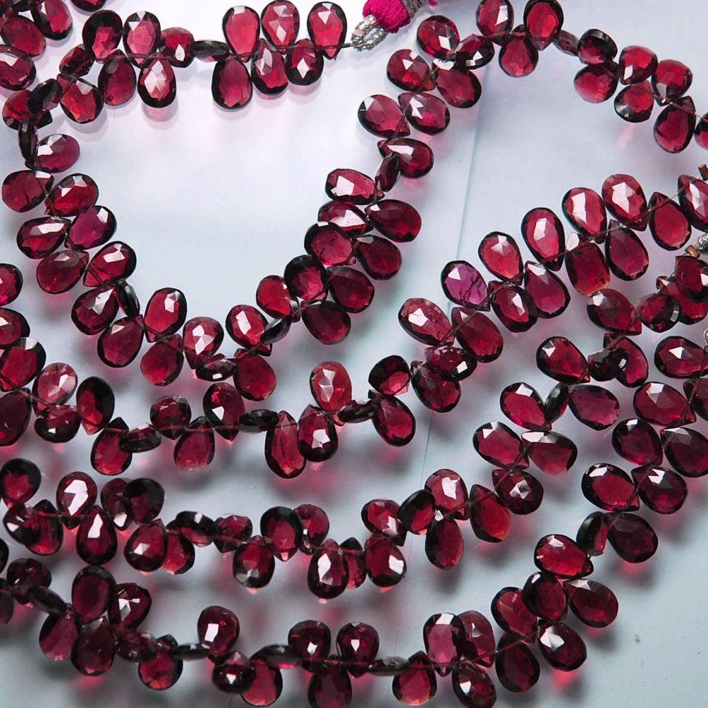 Rhodolite Garnet Faceted Pear Drop Briolette Gemstone Loose Beads 10" 8mm 9mm - Jalvi & Co.