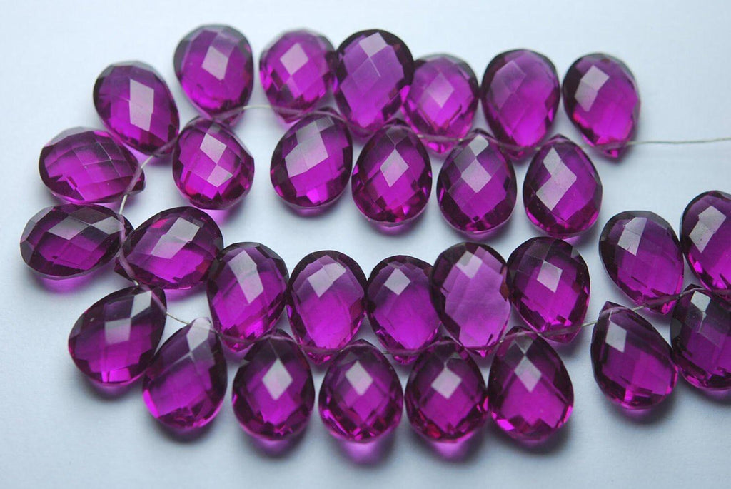 Rhodolite Pink Quartz Faceted Pear Shape Briolette Gemstone Beads 10pc 7x10mm - Jalvi & Co.