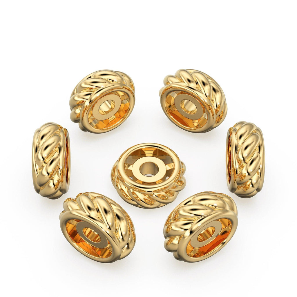 Rope Wheel Solid Gold Rondelle Beads, 14k Gold Handmade Tyre Spacer, 18k Gold Findings, Solid Gold Jewelry Making 8mm Gold Supplies - Jalvi & Co.
