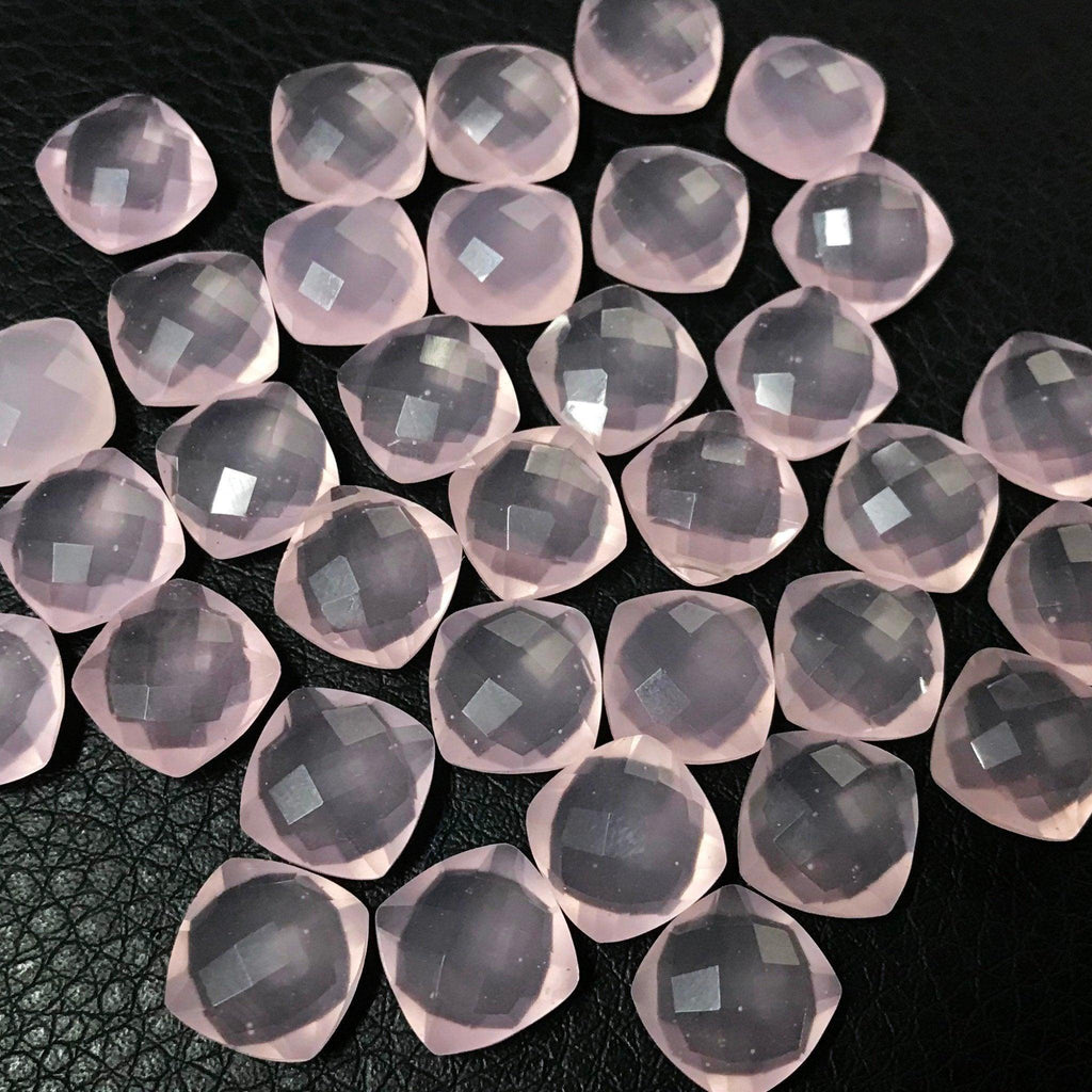 Rose Chalcedony Faceted Cushion Gemstone Beads Matching Pair 6pc 10mm - Jalvi & Co.