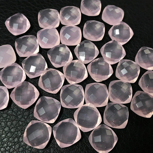 Rose Chalcedony Faceted Cushion Gemstone Beads Matching Pair 6pc 10mm - Jalvi & Co.