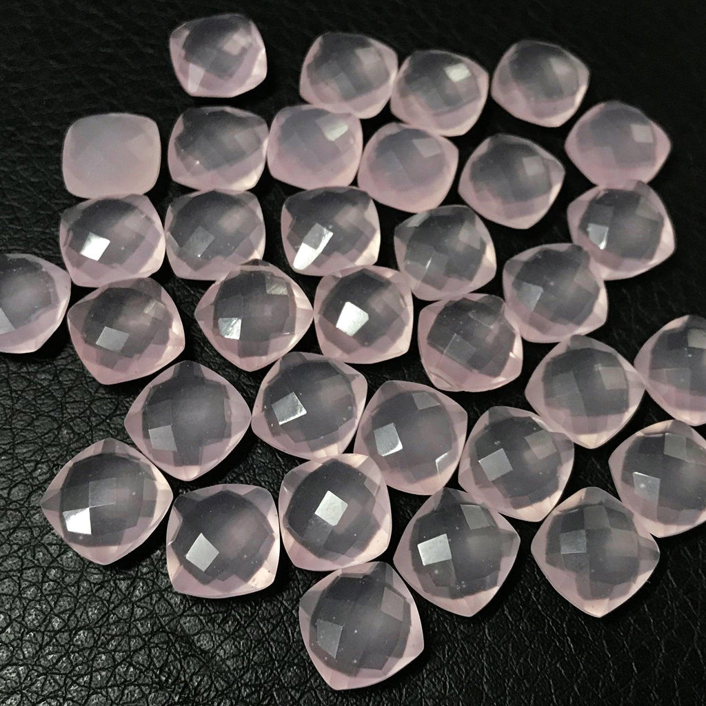 Rose Chalcedony Faceted Cushion Gemstone Beads Matching Pair 6pc 10mm - Jalvi & Co.
