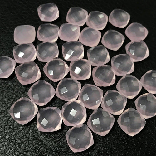 Rose Chalcedony Faceted Cushion Gemstone Beads Matching Pair 6pc 10mm - Jalvi & Co.