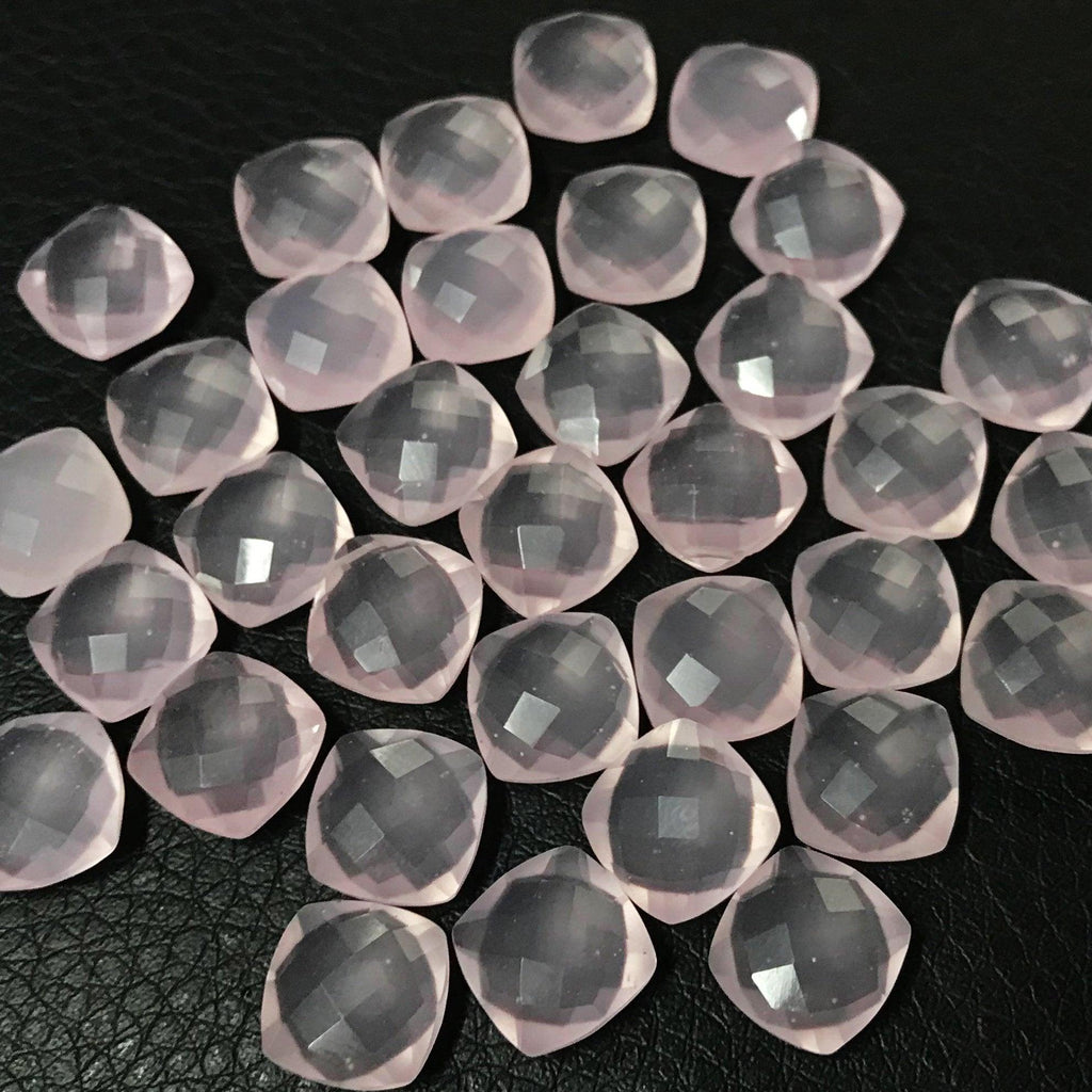 Rose Chalcedony Faceted Cushion Gemstone Beads Matching Pair 6pc 10mm - Jalvi & Co.