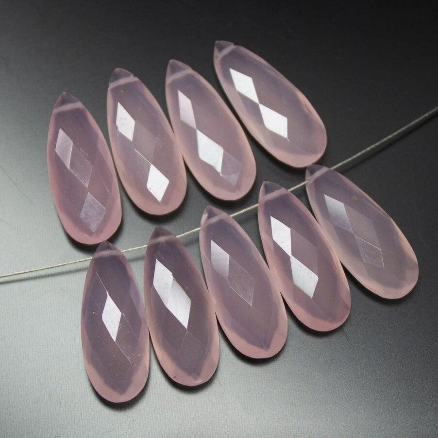 Rose Chalcedony Faceted Pear Drop Briolette Gemstone Pair Loose Bead 2pc 25mm - Jalvi & Co.