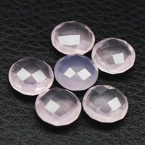 Rose Chalcedony Faceted Round Coin Loose Matching Pair Beads 6pc 10mm - Jalvi & Co.
