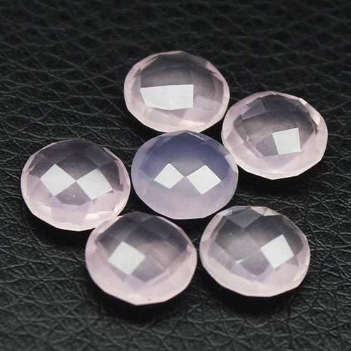 Rose Chalcedony Faceted Round Coin Loose Matching Pair Beads 6pc 10mm - Jalvi & Co.
