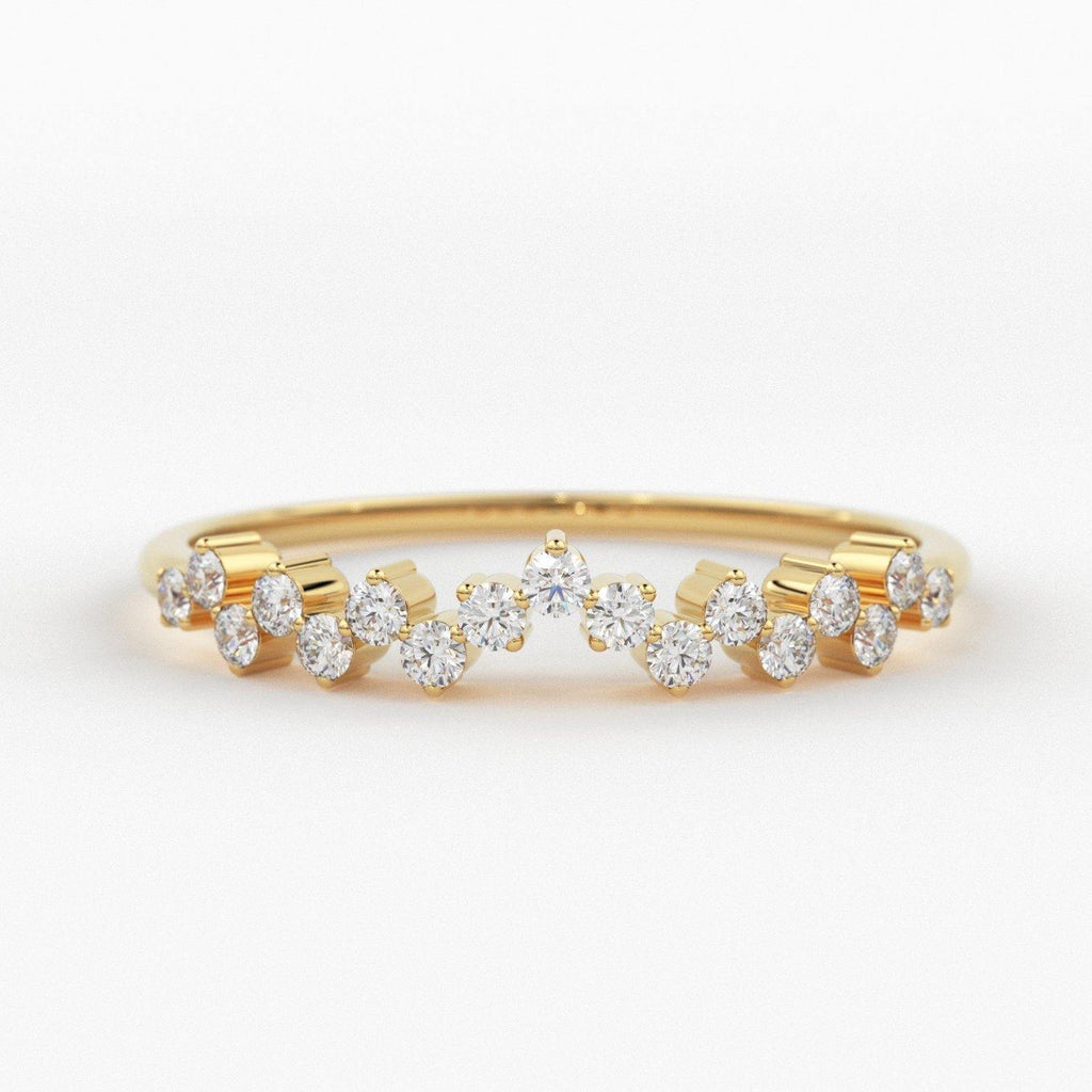 Rose Gold Diamond Wedding Band / Rose Gold Wedding Band / Rose Gold Stacking Diamond Ring / Dainty Rose Gold Diamond Ring / Crown Ring - Jalvi & Co.