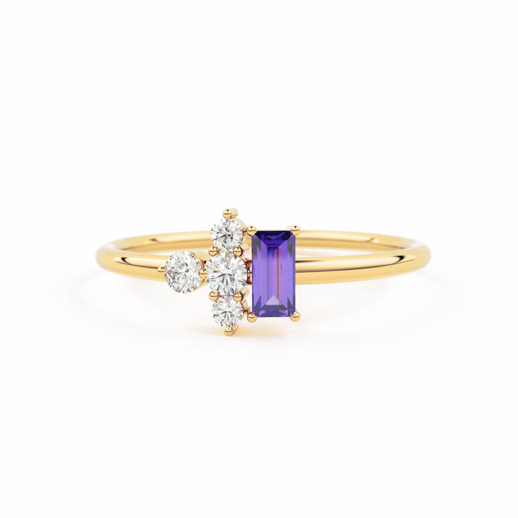 Rose Gold Genuine Amethyst and Diamond Ring / 14k Rose Gold Ring / Baguette Cut Amethyst Ring / February Birthstone / Purple Amethyst Ring - Jalvi & Co.