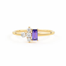 Load image into Gallery viewer, Rose Gold Genuine Amethyst and Diamond Ring / 14k Rose Gold Ring / Baguette Cut Amethyst Ring / February Birthstone / Purple Amethyst Ring - Jalvi &amp; Co.