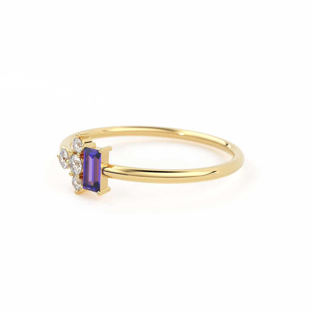 Rose Gold Genuine Amethyst and Diamond Ring / 14k Rose Gold Ring / Baguette Cut Amethyst Ring / February Birthstone / Purple Amethyst Ring - Jalvi & Co.