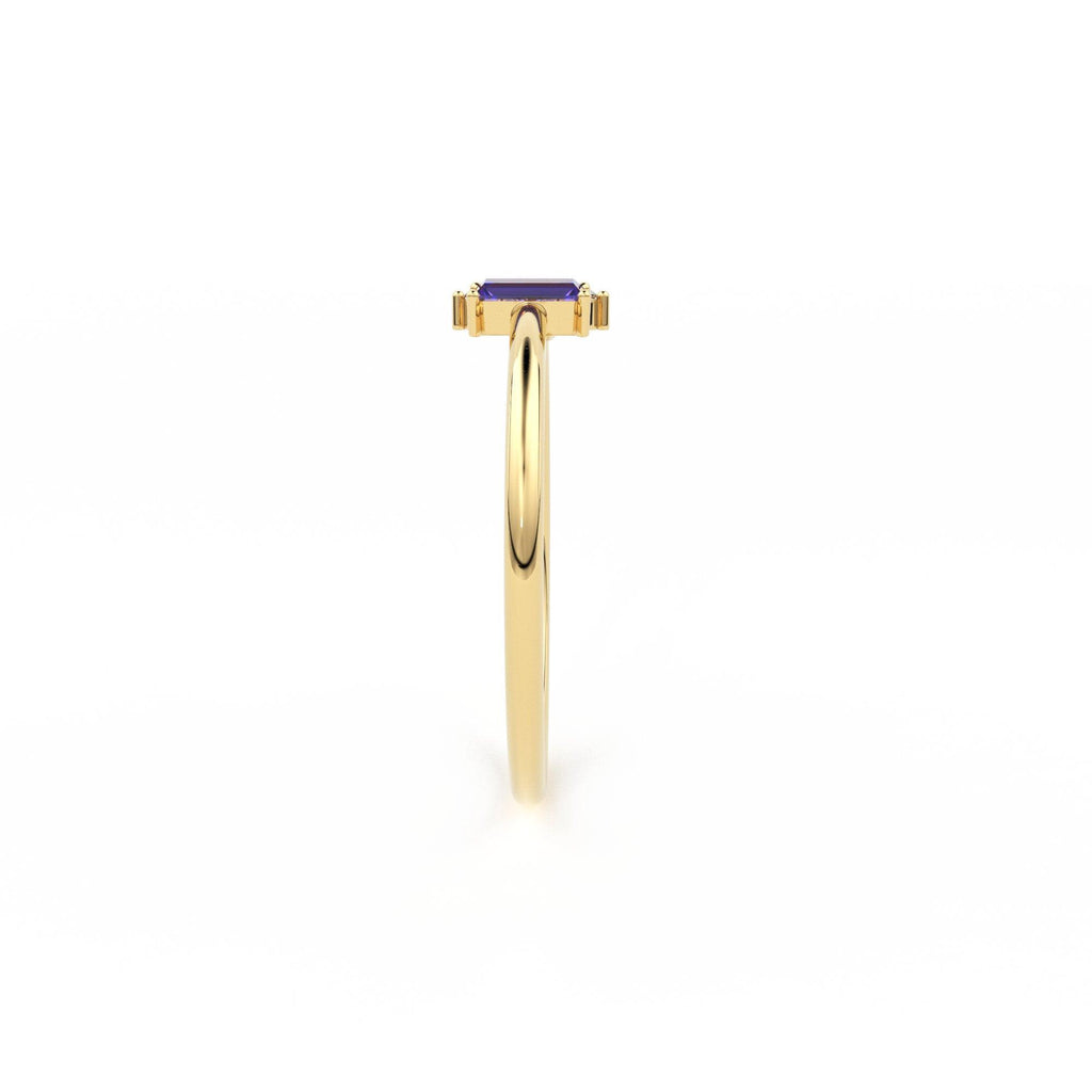 Rose Gold Genuine Amethyst and Diamond Ring / 14k Rose Gold Ring / Baguette Cut Amethyst Ring / February Birthstone / Purple Amethyst Ring - Jalvi & Co.