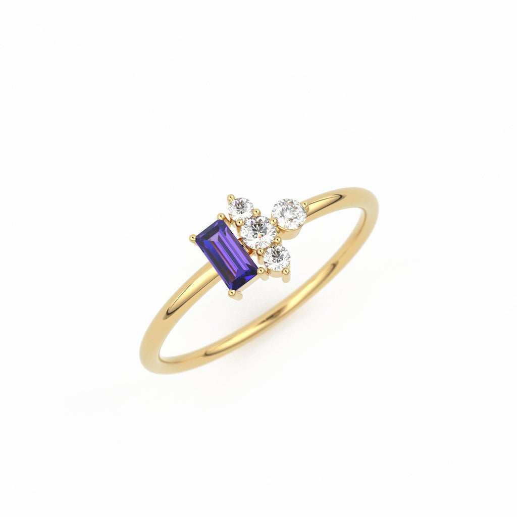 Rose Gold Genuine Amethyst and Diamond Ring / 14k Rose Gold Ring / Baguette Cut Amethyst Ring / February Birthstone / Purple Amethyst Ring - Jalvi & Co.