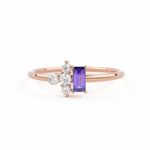 Load image into Gallery viewer, Rose Gold Genuine Amethyst and Diamond Ring / 14k Rose Gold Ring / Baguette Cut Amethyst Ring / February Birthstone / Purple Amethyst Ring - Jalvi &amp; Co.