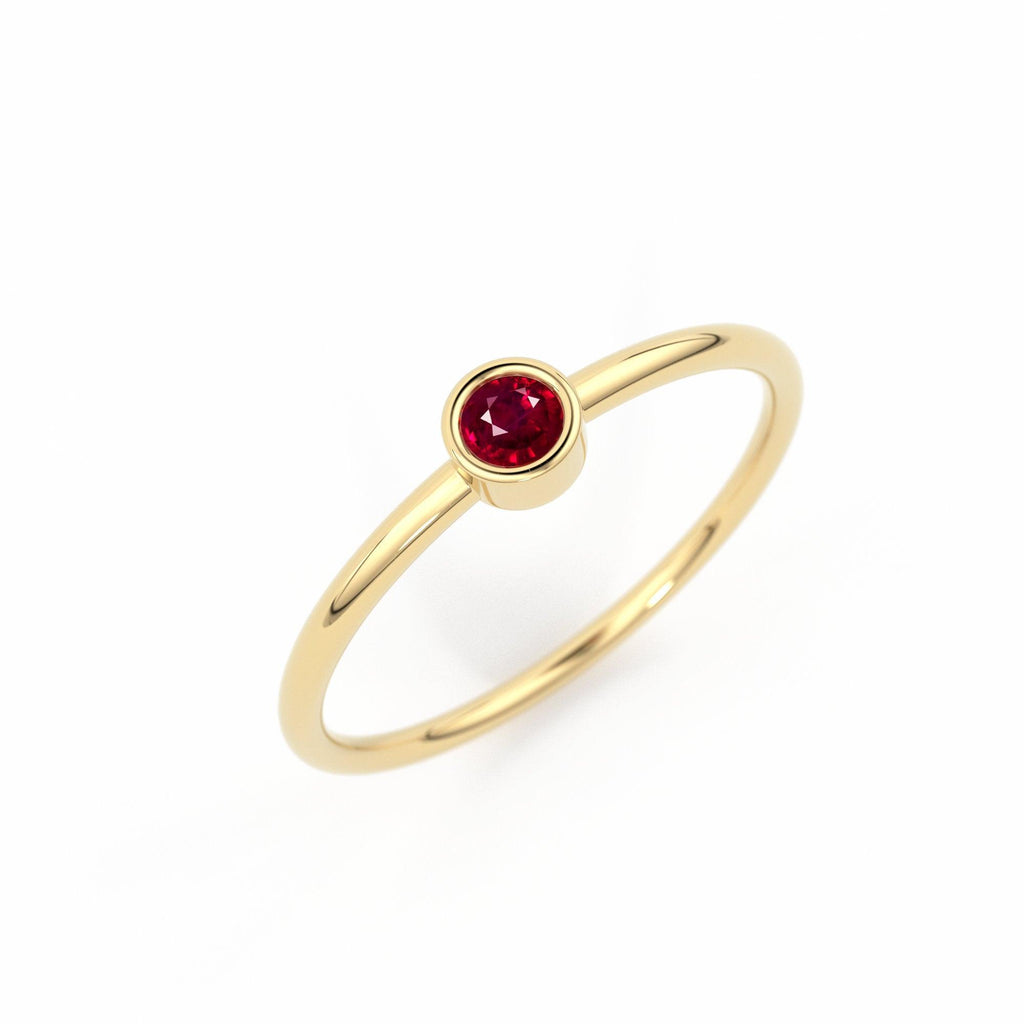 Rose Gold Ruby Ring / 14k Rose Gold Single Ruby 0.08ctw Engagement Ring / Ruby Gemstone Ring / Stacking Natural Ruby Ring / July Birthstone - Jalvi & Co.