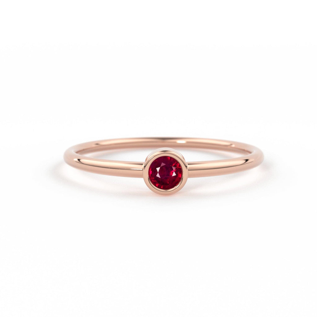 Rose Gold Ruby Ring / 14k Rose Gold Single Ruby 0.08ctw Engagement Ring / Ruby Gemstone Ring / Stacking Natural Ruby Ring / July Birthstone - Jalvi & Co.