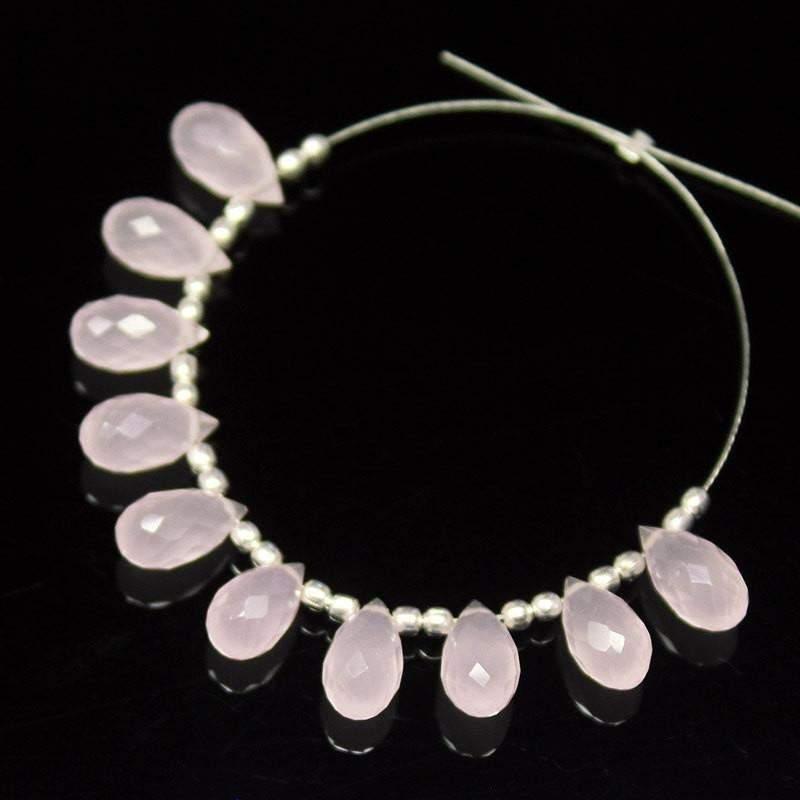 Rose Pink Chalcedony Faceted Tear Drop Briolette Beads 10 beads 10x5mm - Jalvi & Co.
