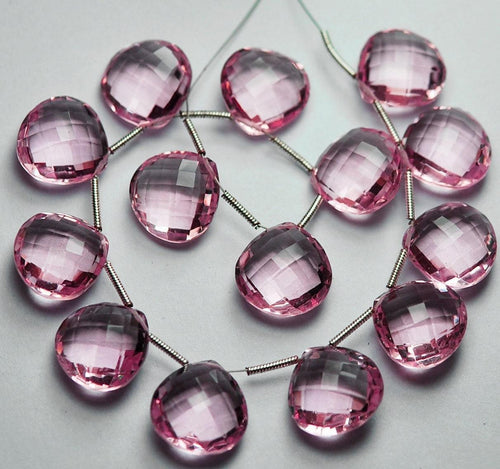 Rose Pink Quartz Faceted Heart Drop Briolette Side Drilled PAIR Beads 30pcs 10mm - Jalvi & Co.