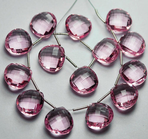 Rose Pink Quartz Faceted Heart Drop Briolette Side Drilled PAIR Beads 30pcs 10mm - Jalvi & Co.